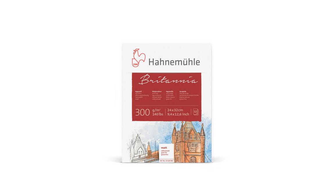Hahnemühle Britannia akvarelltömb, 300 g, 12 lap, enyhén érdes, 24x32 cm a legjobb minőségben