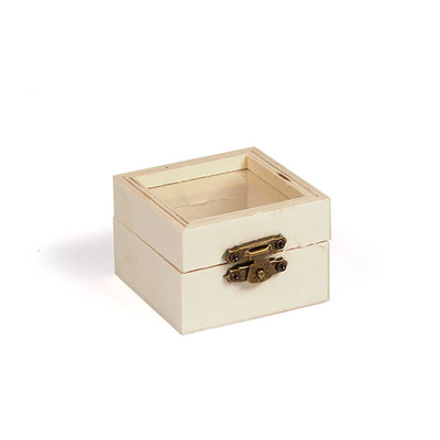 Fa doboz, mini - üvegbetétes, kocka, 6x6x4 cm