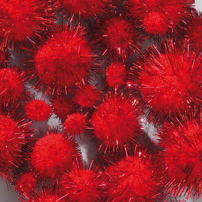 Pompon - metál piros, 10-15-20-25 mm, 40 db