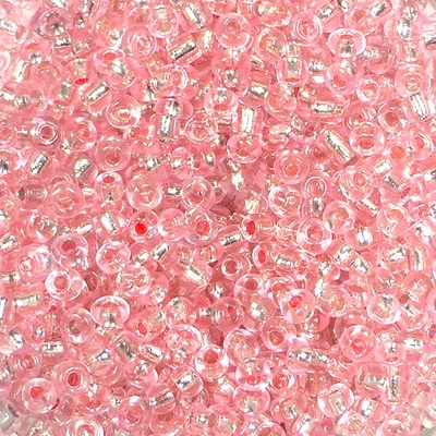 Kásagyöngy, átlátszó, ezüst béléssel, 2 mm - rózsaszín