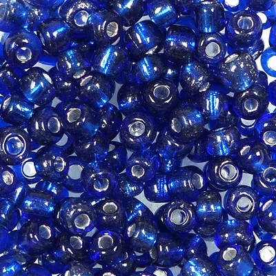 Kásagyöngy, átlátszó, ezüst béléssel, 4 mm - sötétkék