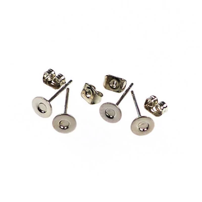 Fülbevaló alap, bedugós - ródium, 6 mm, 2 pár