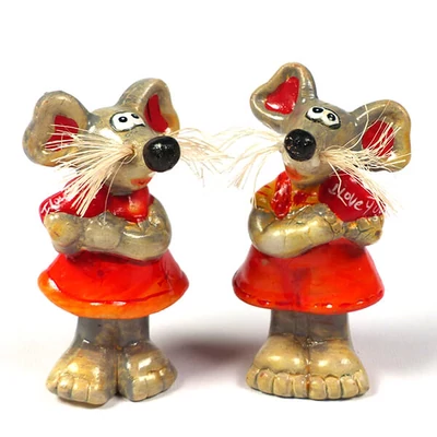 Kerámia figurák - egérpár, 10 cm