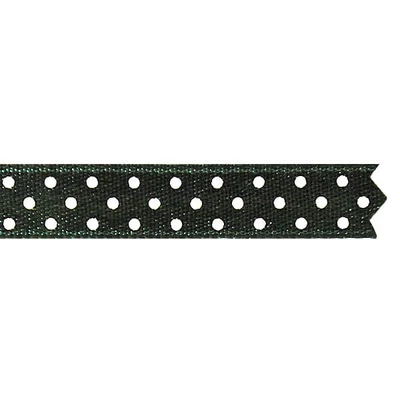 Pöttyös szatén szalag, 10 mm, 10 m - 55 sötétzöld