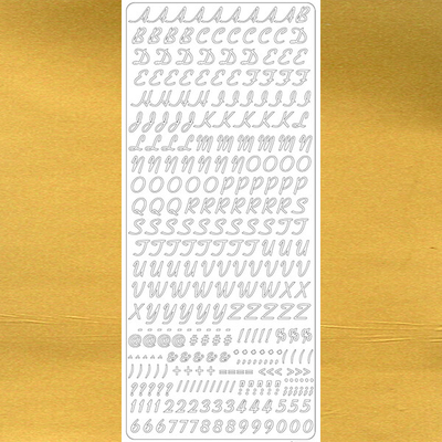 Kontúrmatrica - dőlt betűk, számok és írásjelek, arany, 1860