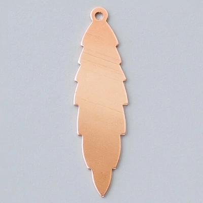 Tűzzománc ékszeralap, vörösréz - levél, 47x13 mm