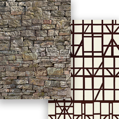 Fotókarton, 50x70 cm - Kőfal, faház szerkezet