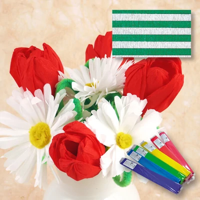 Krepp papír, 50x250 cm, csíkos - zöld-fehér