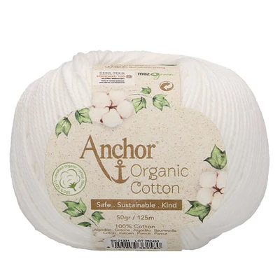 Horgolófonal, Anchor Organic Cotton, 50 g, vegán - 01331 hófehér