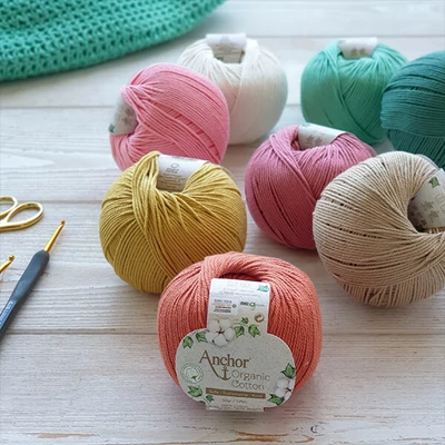 Horgolófonal, Anchor Organic Cotton, 50 g, vegán - különféle színekben