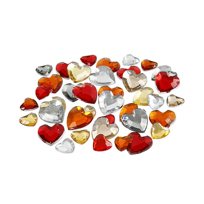 Ragasztható akril kristály - piros szív mix, 6-10-14 mm