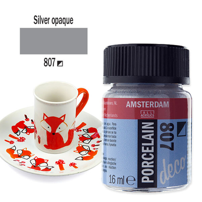 Amsterdam porcelánfesték 16 ml - ezüst, félfedő, 807