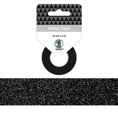 Washi tape, 15 mm, 5 m - csillámos fekete