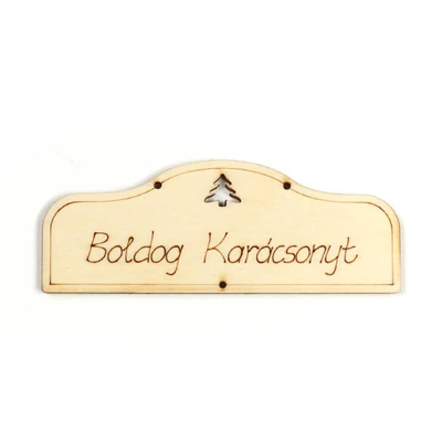 Fafigura, akasztható - Tábla, Boldog Karácsonyt
