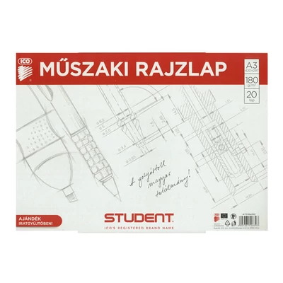 ICO Student rajzpapír, műszaki rajzlap csomag (dipa), 180 g - A3, 20 db