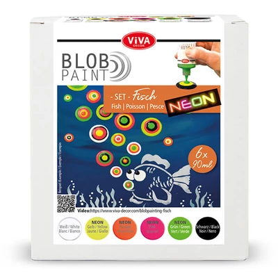 Pöttyöző festék készlet, Blob paint, 6x90 ml - Hal, neon