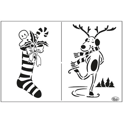 Stencil, 21x29,7 cm - Karácsonyi harisnya és szarvas