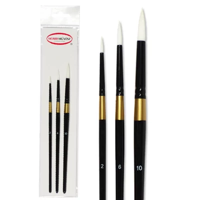 Hobbyművész ecsetkészlet, M501R tűhegyű fehér szintetikus ecset - 3 db-os (2-6-10)