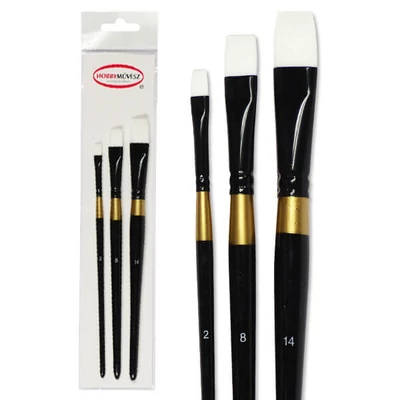 Hobbyművész ecsetkészlet, M500P lapos fehér szintetikus ecset - 3 db-os (2-8-14)