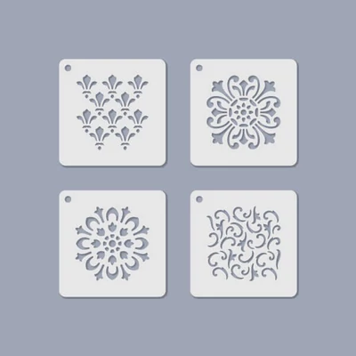 Stencilkészlet, ékszerstencil, 6,5x6,5 cm, 4 féle - Romantikus