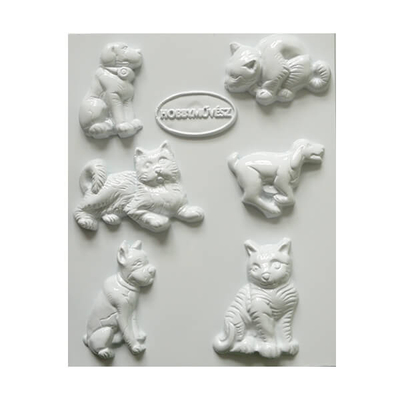 Hobbyművész műanyag öntőforma - kutyák, cicák, 6 db
