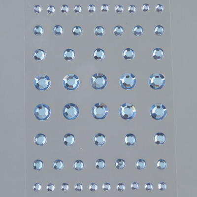 Öntapadós akril strasszok, kerek, 54 db - világoskék, 4-5-6-8 mm