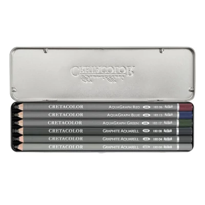 Cretacolor Watercolour Graphite Pocket Set vízzel elmosható grafitceruza készlet, 6 db-os, fémdobozos