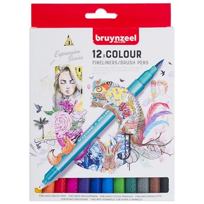 Bruynzeel Fineliner Brush pen kétvégű filctoll készlet - 12 db