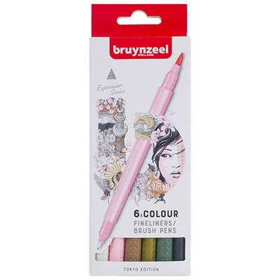 Bruynzeel Fineliner Brush pen kétvégű filctoll készlet - 6 db, Tokyo edition
