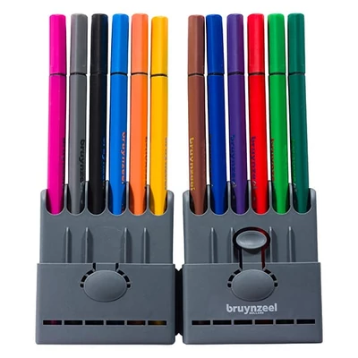 Bruynzeel Fineliner tűfilc készlet műanyag tartóban - 12 db, alap színek