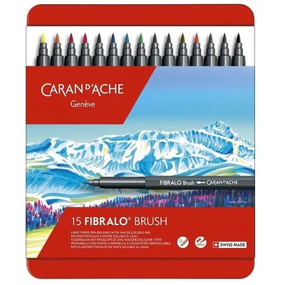 Caran d'Ache Fibralo Brush Pen ecsetfilc készlet - 15 db, fémdobozos