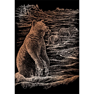 Karckép gravírozó készlet karctűvel, 20x25 cm - Grizzly medvék, réz