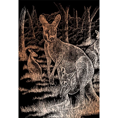 Karckép gravírozó készlet karctűvel, 20x25 cm - Kenguruk, réz
