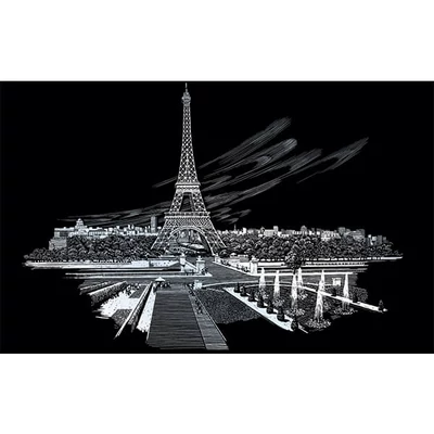 Karckép gravírozó készlet karctűvel, 29x39 cm - Eiffel torony, ezüst