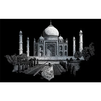 Karckép gravírozó készlet karctűvel, 29x39 cm - Taj Mahal, ezüst