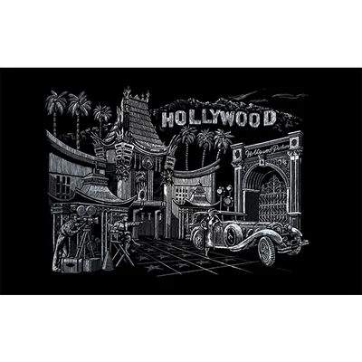 Karckép gravírozó készlet karctűvel, 29x39 cm - Hollywood, ezüst