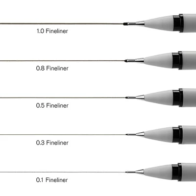 Fineliner tűfilc készlet, fekete - 5 db-os