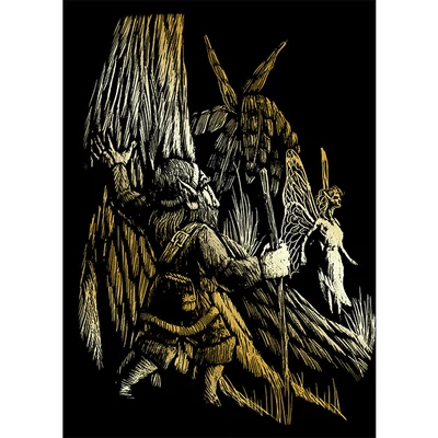 Karckép gravírozó készlet karctűvel, 12x18 cm - Gnóm és tündér, arany