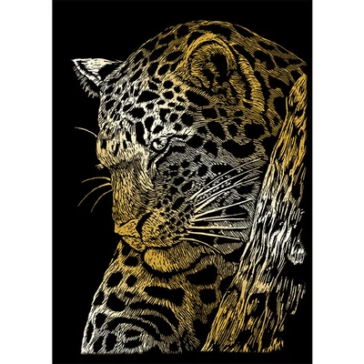 Karckép gravírozó készlet karctűvel, 12x18 cm - Leopárd, arany