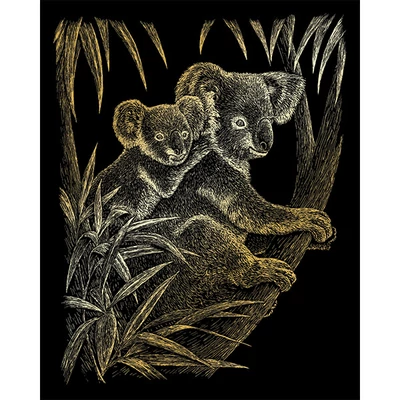 Karckép gravírozó készlet karctűvel, 20x25 cm - Koalák, arany