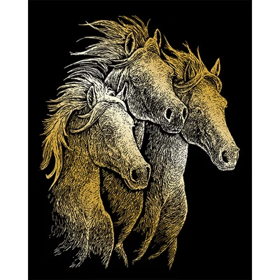Karckép gravírozó készlet karctűvel, 20x25 cm - Lovak, arany