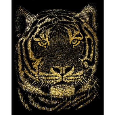 Karckép gravírozó készlet karctűvel, 20x25 cm - Bengáli tigris, arany