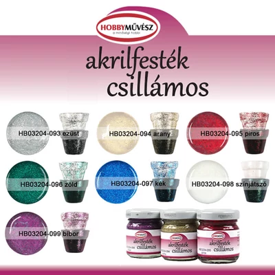 Hobbyművész akrilfesték, 40 ml - csillámos, különféle színekben