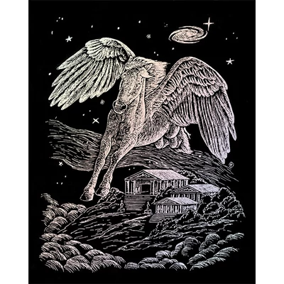 Karckép gravírozó készlet karctűvel, 20x25 cm - Pegazus, holográf