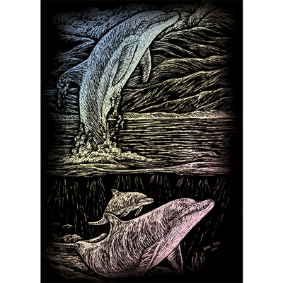 Karckép gravírozó készlet karctűvel, 12x18 cm - Delfin, holográf