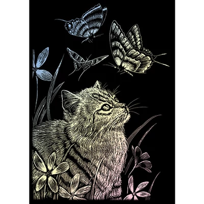 Cica és pillangó holográf karckép, 12x18 cm
