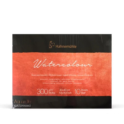 Hahnemühle Watercolour Mould-made prémium akvarelltömb, 300 g, 10 lap, 30x40 cm, félérdes