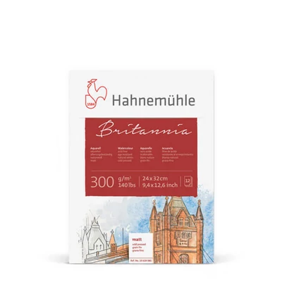 Hahnemühle Britannia akvarelltömb, 300 g, 12 lap, félérdes, 24x32 cm