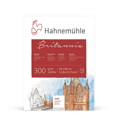 Hahnemühle Britannia akvarelltömb, 300 g, 12 lap, félérdes, 30x40 cm