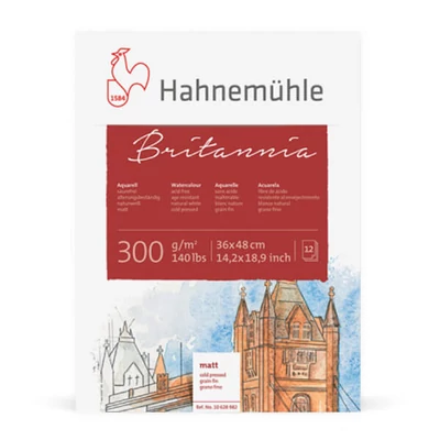 Hahnemühle Britannia akvarelltömb, 300 g, 12 lap, félérdes, 36x48 cm